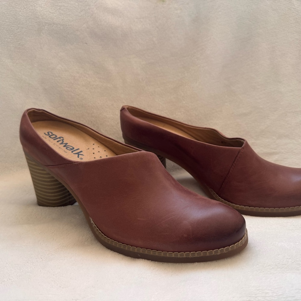 Softwalk Keya Mules Shoes Heels Leather Brown Fall Spring Boho Comfort 8 1/2 N
